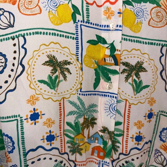 Rose +Olive Womens Tropical Print Button Down With 3/4 Sleeves & Tie Option - Picture 6 of 6